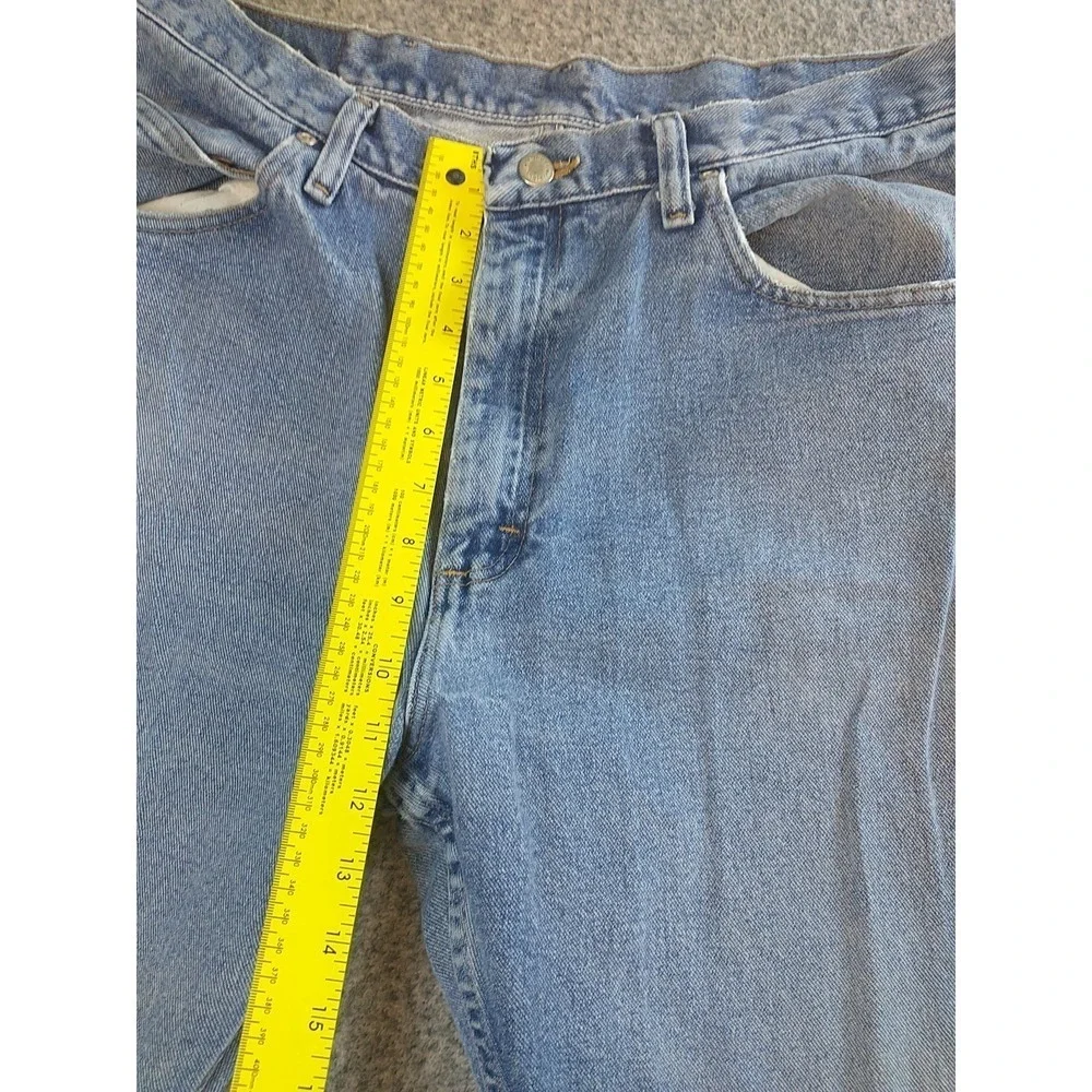 Wrangler 9760WDR Mens Light Wash Straight Leg Distressed Jeans 34x31 Blue Cotton